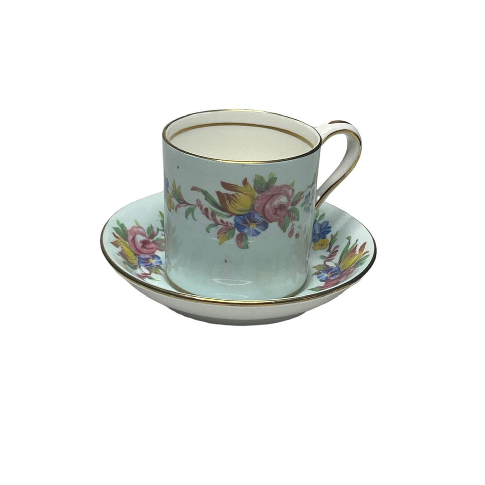 Paragon Demitasse Tea Cup & Saucer Light Blue Floral Gold Trim By Order Of Queen